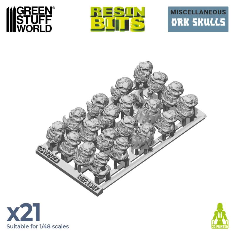 3D Printed Ork Skulls Set | 3D štampane ork lobanje (21 kom, 1:48 razmera)