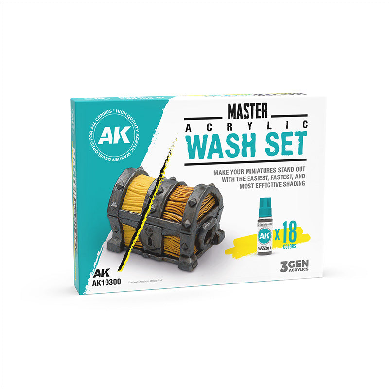 AK Interactive Set De Lavados Acrílicos Master - Gama Completa (18 Colores) Wash 18ml - AK19300 - front