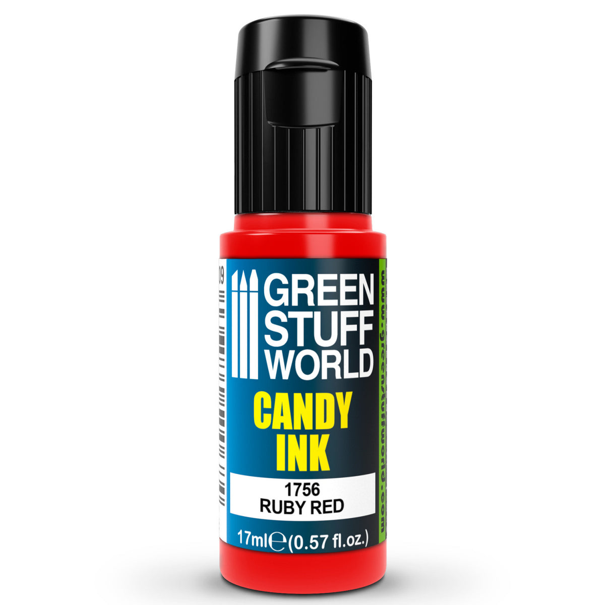 Candy Ink Ruby Red – prikaz bočice akrilne tinte i etikete za modelarstvo