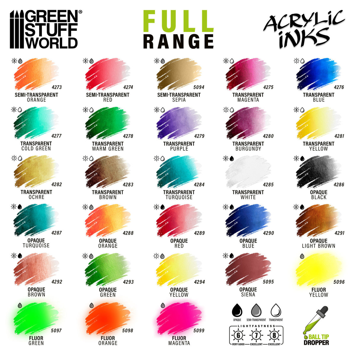 Green Stuff World Fluor Acrylic Ink Paleta fluorescentnih boja za miniature i kreativno farbanje – Aždaja.rs