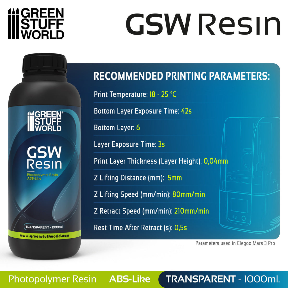 ABS-like Resin Transparent 1000ml, transparentna smola za 3D štampu, slika 4