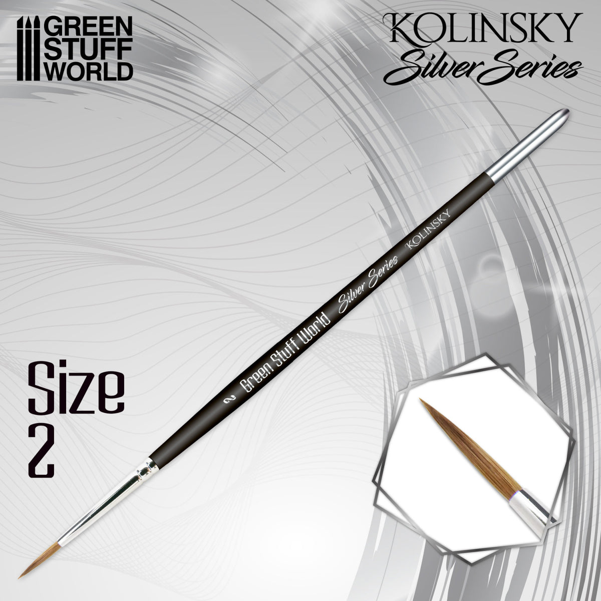 SILVER SERIES Kolinsky Brush Size 2, četkica za minijature, Green Stuff World