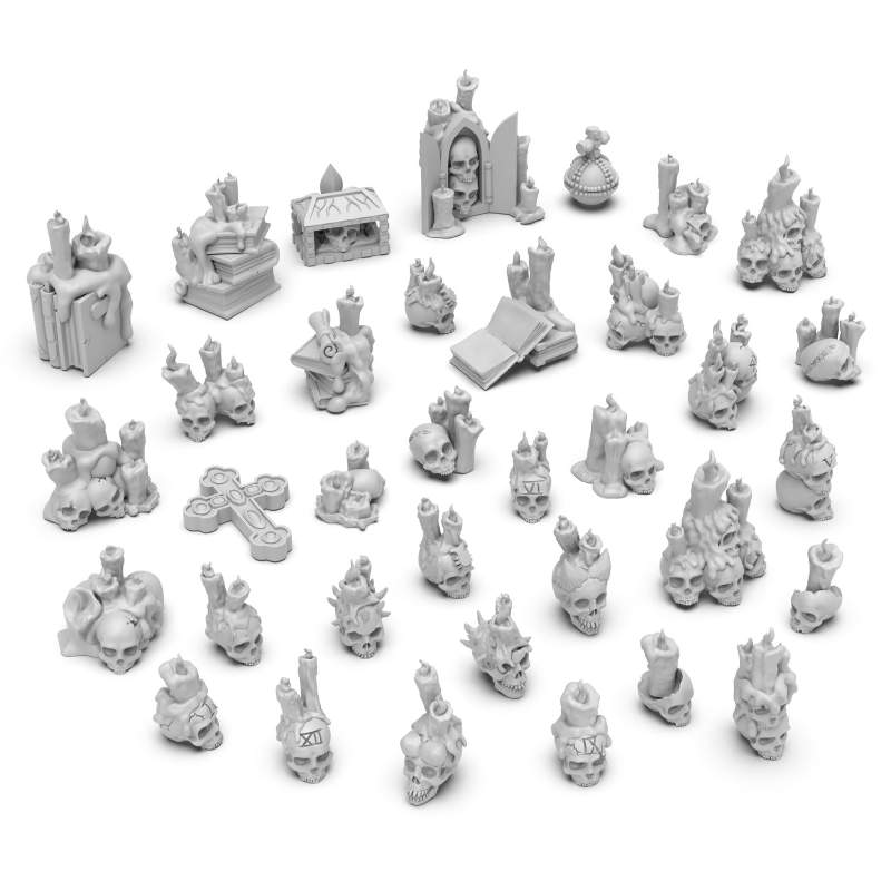Skull Cult with Candles Set | 3D štampane kult lobanje sa svećama (35 kom, 1:48-1:35 razmera)