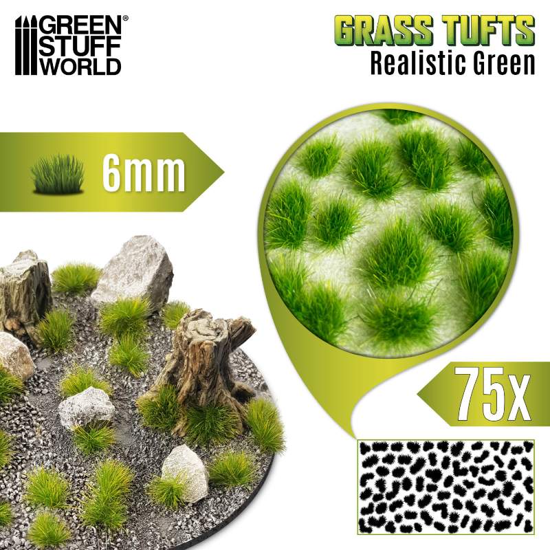 Static Grass Tufts 6mm Realistic Green (75 pcs) | Buseni trave 6mm prirodno zeleni (75 kom)