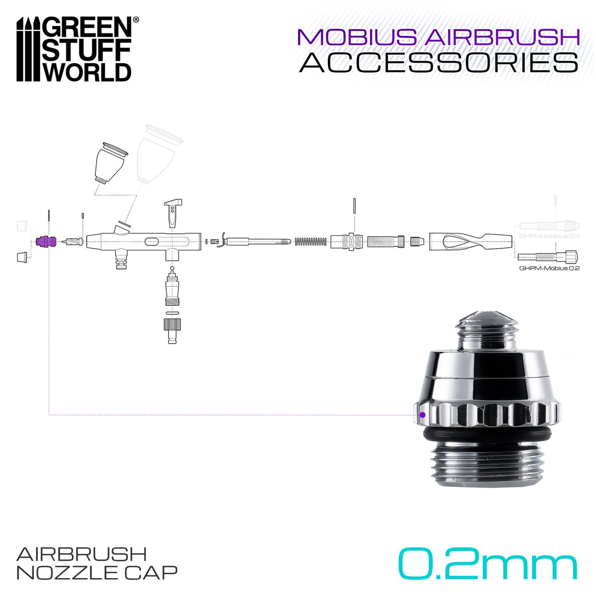 Gaahleri Mobius Airbrush Nozzle Cap 0.2mm | Kapica Dizne za Mobius Airbrush 0,2 mm
