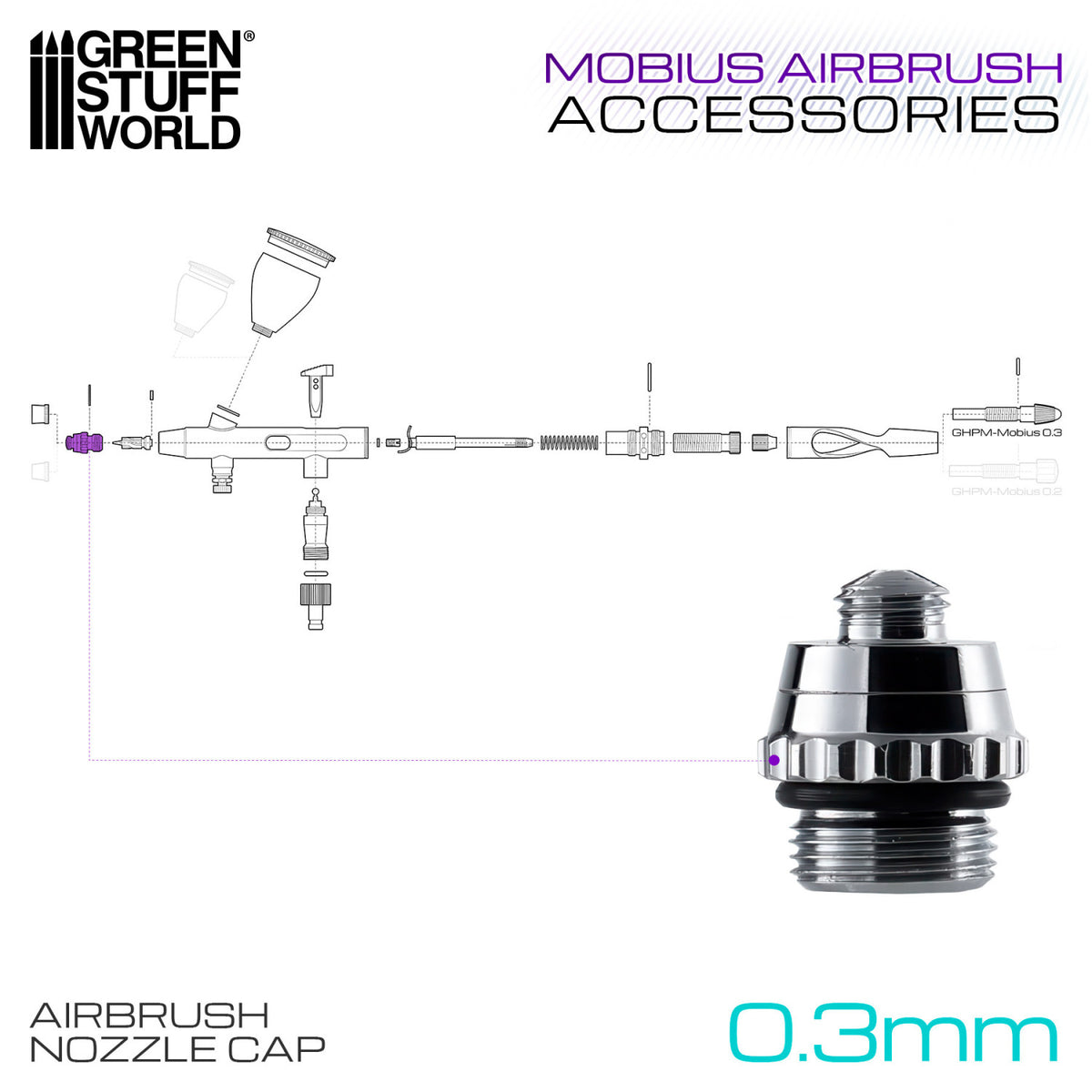Gaahleri Mobius Airbrush Nozzle Cap 0.3mm | Kapica Dizne za Mobius Airbrush 0,3 mm