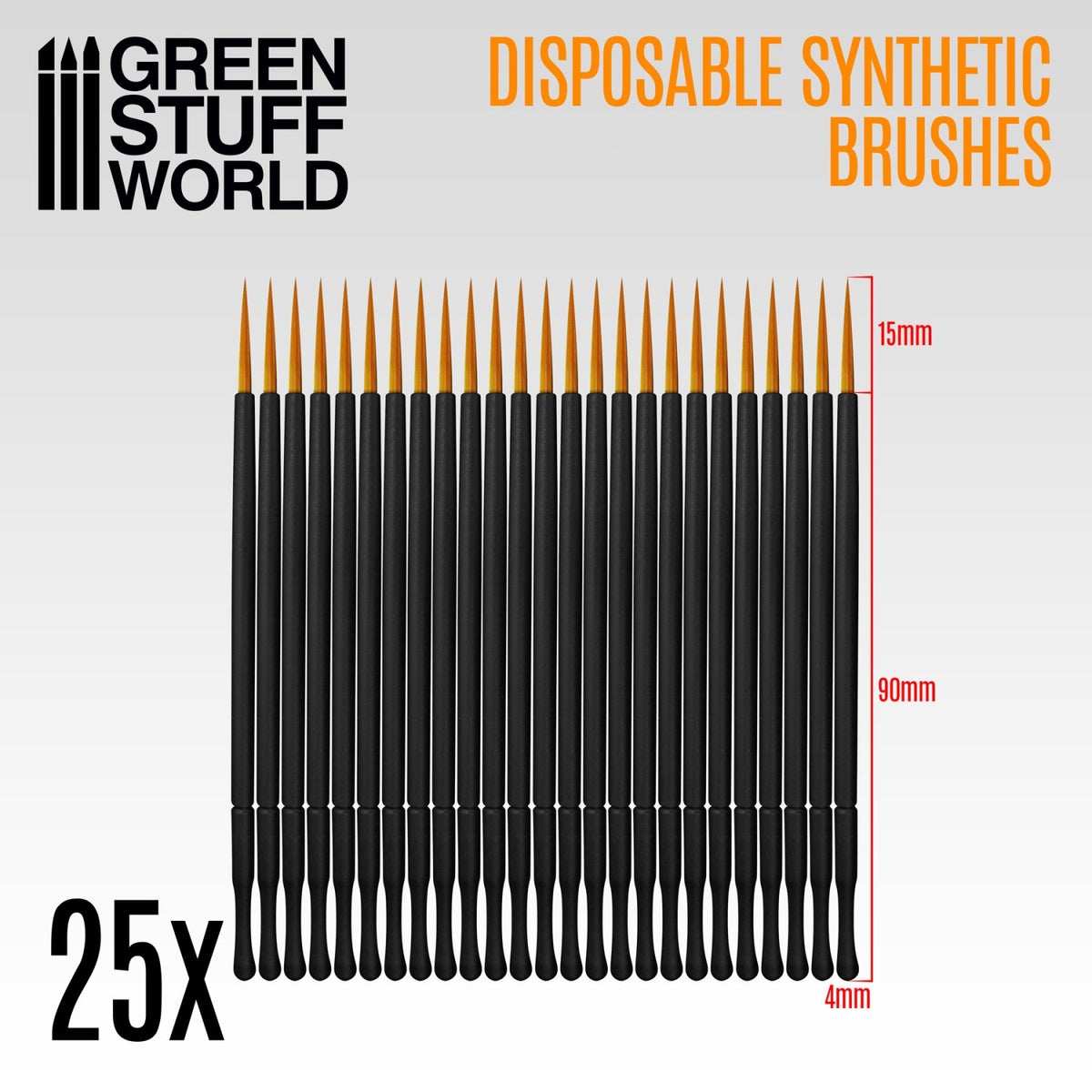 Detalj 25x Disposable Synthetic Brushes – prikaz sintetičkih vlakana i primene na minijaturama