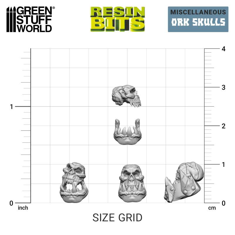 3D Printed Ork Skulls Set | 3D štampane ork lobanje (21 kom, 1:48 razmera)