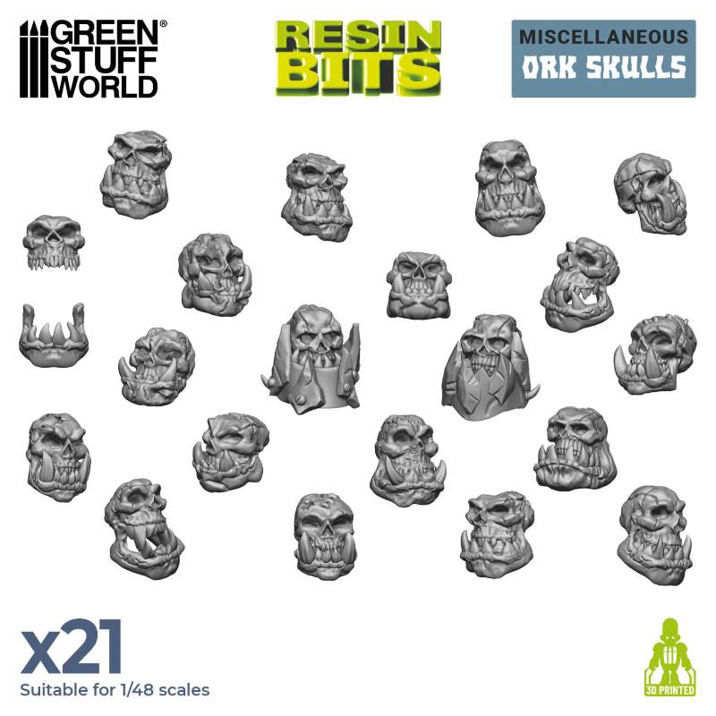 3D Printed Ork Skulls Set | 3D štampane ork lobanje (21 kom, 1:48 razmera)
