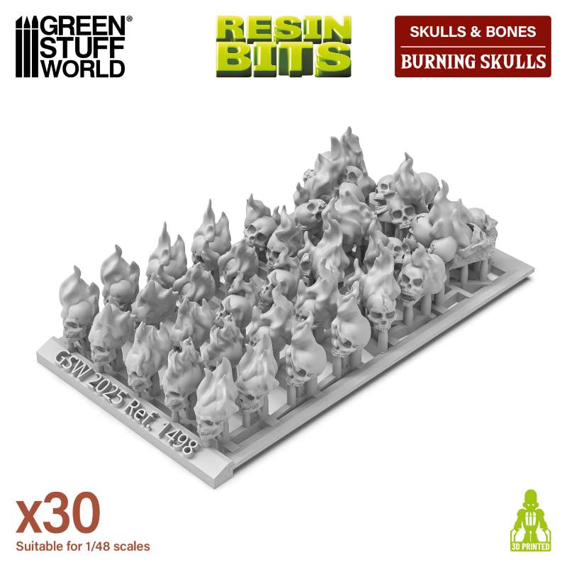 Flaming Resin Skulls Set | 3D štampane plamene lobanje (30 kom, 1:48 razmera)
