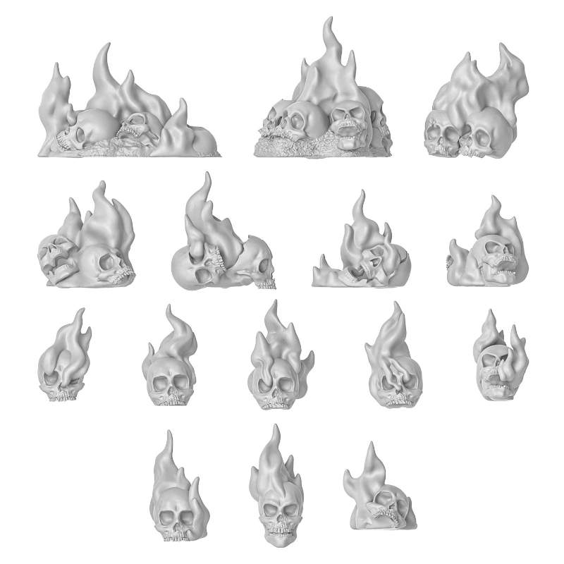 Flaming Resin Skulls Set | 3D štampane plamene lobanje (30 kom, 1:48 razmera)