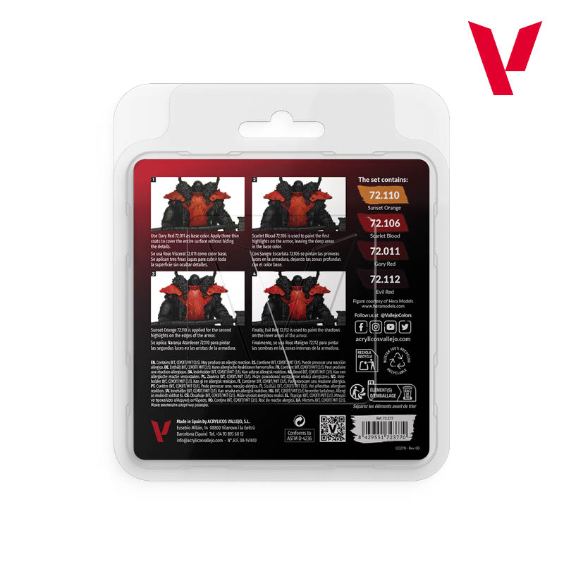 Vallejo Red Color Set - Game Color Set (4 Boja x 18ml) 72377 - back