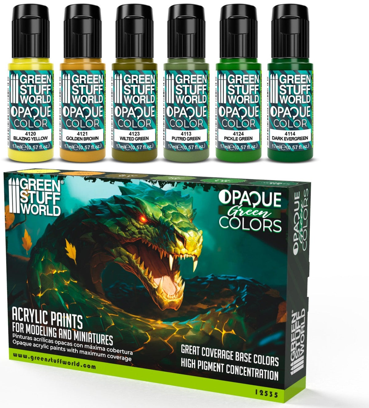 Opaque Paint Set - Green Colours | set akrilnih boja za minijature
