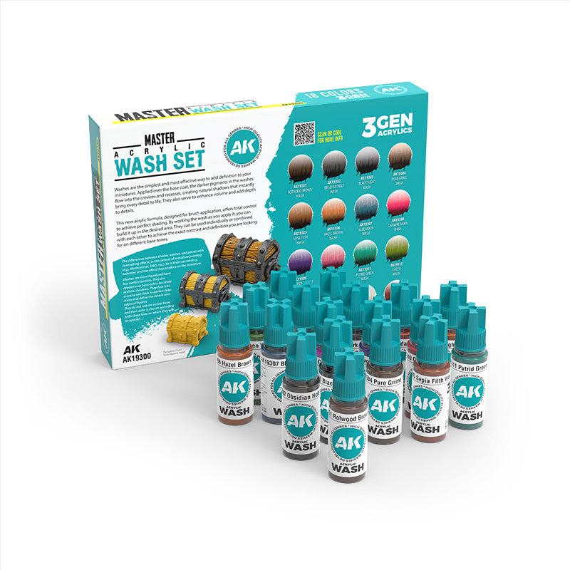 AK Interactive Set De Lavados Acrílicos Master - Gama Completa (18 Colores) Wash 18ml - AK19300 - web