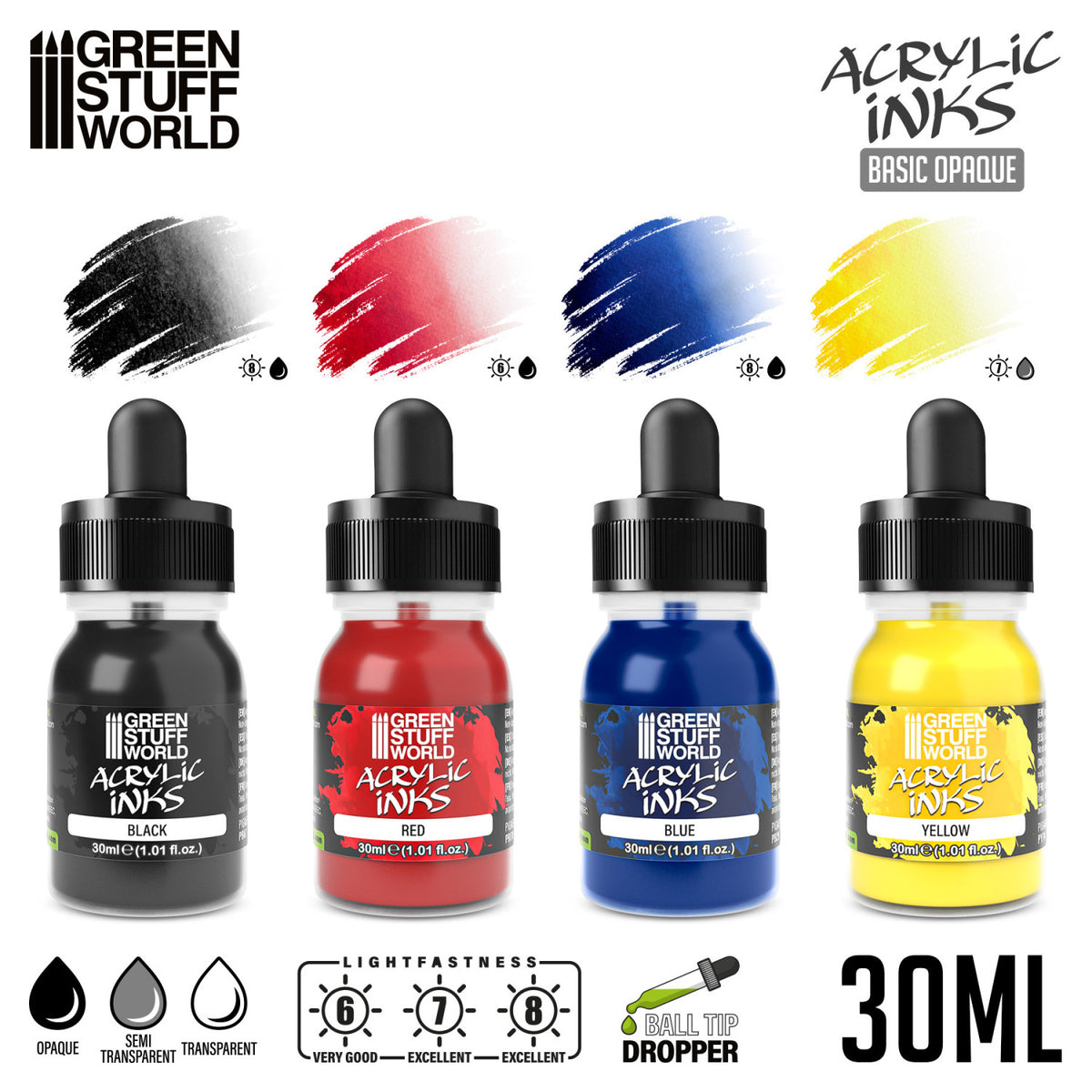 Basic Opaque Acrylic Inks Set - 4 boje | Neprozirna Mastila 4 x 30ml