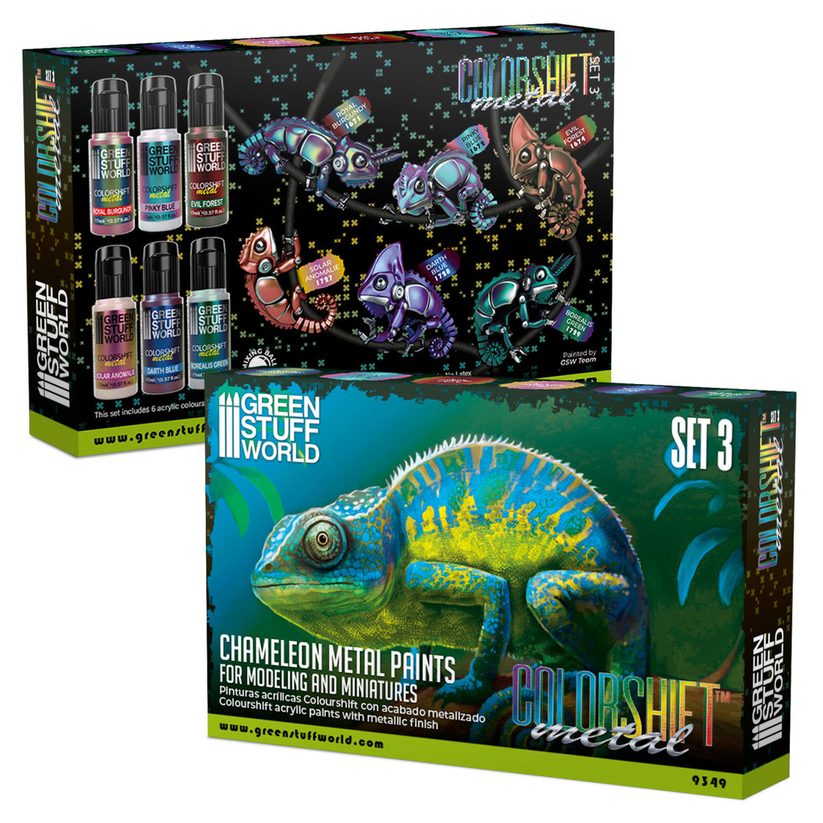 Chameleon Acrylic Paint Set 3 – prikaz kompleta bočica kameleon boja za kreativne projekte i diorame