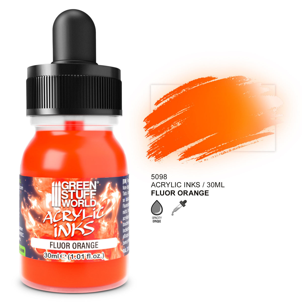 Green Stuff World Fluor Acrylic Ink Orange boja za miniature i modele – ultra fluid fluorescent acrylic ink dostupna na Aždaja.rs