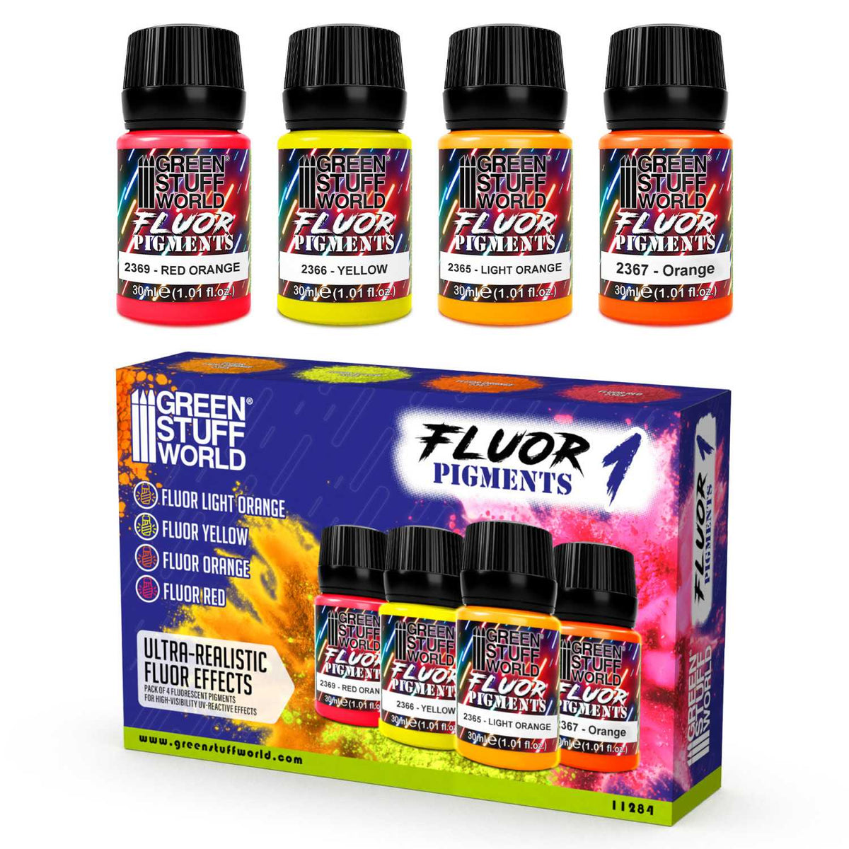 Fluor Pigments Set 30ml - No. 1 | Set Fluorescentnih Pigmenata Br. 1 (4x30ml)