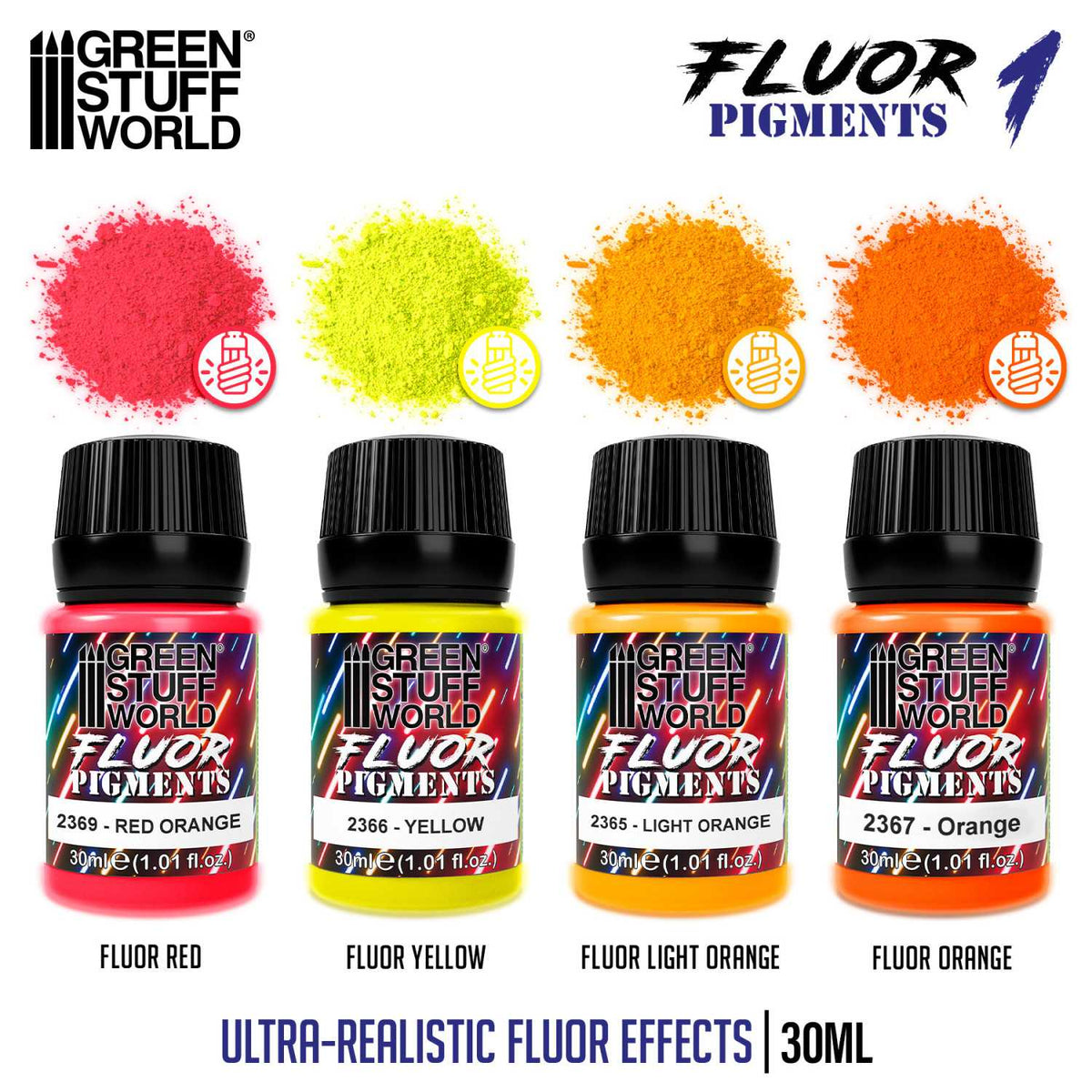 Fluor Pigments Set 30ml - No. 1 | Set Fluorescentnih Pigmenata Br. 1 (4x30ml)