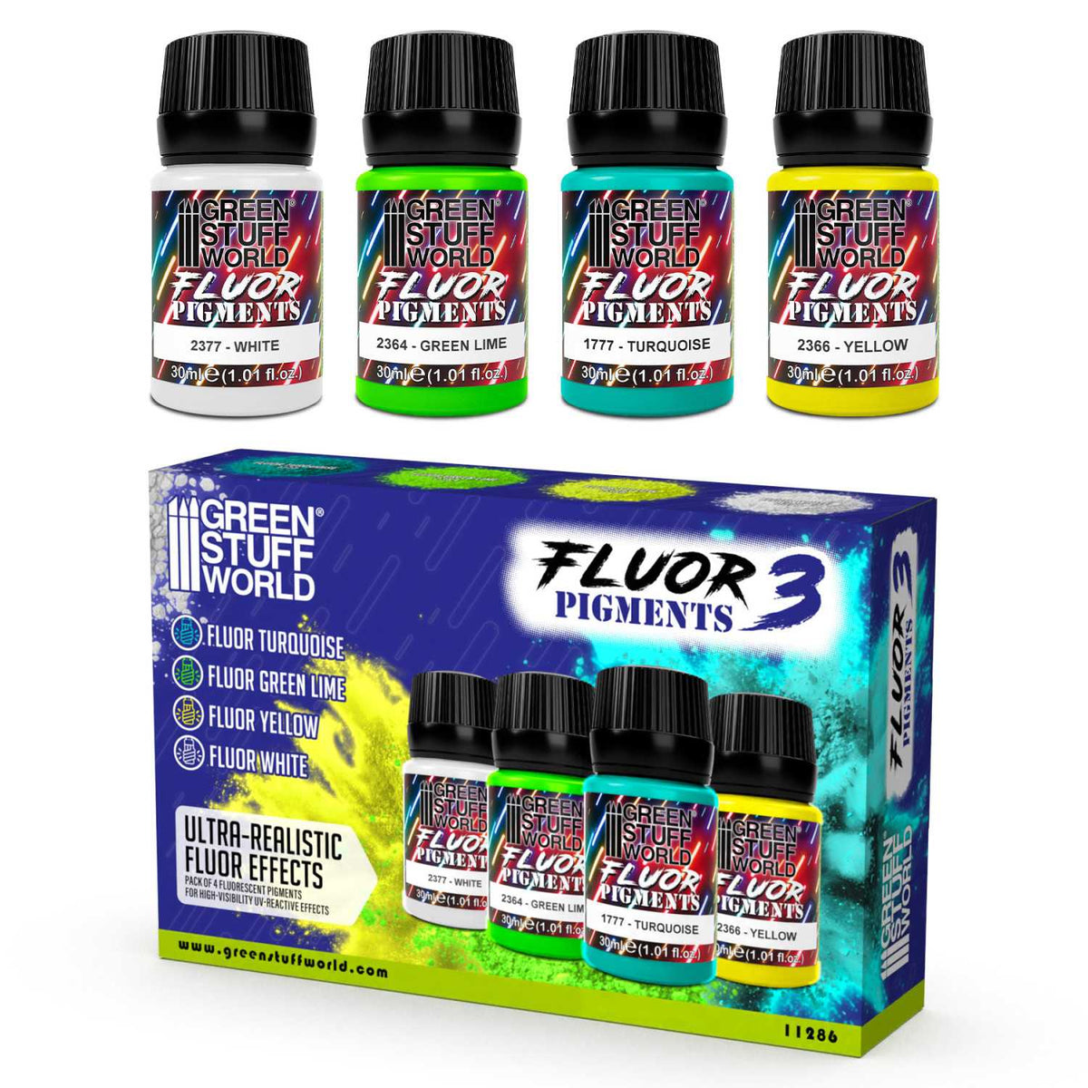Fluor Pigments Set 30ml - No. 3 | Set Fluorescentnih Pigmenata Br. 3 (4x30ml)