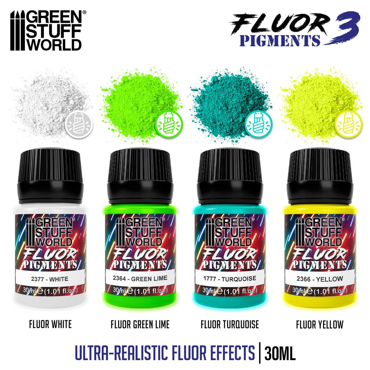 Fluor Pigments Set 30ml - No. 3 | Set Fluorescentnih Pigmenata Br. 3 (4x30ml)