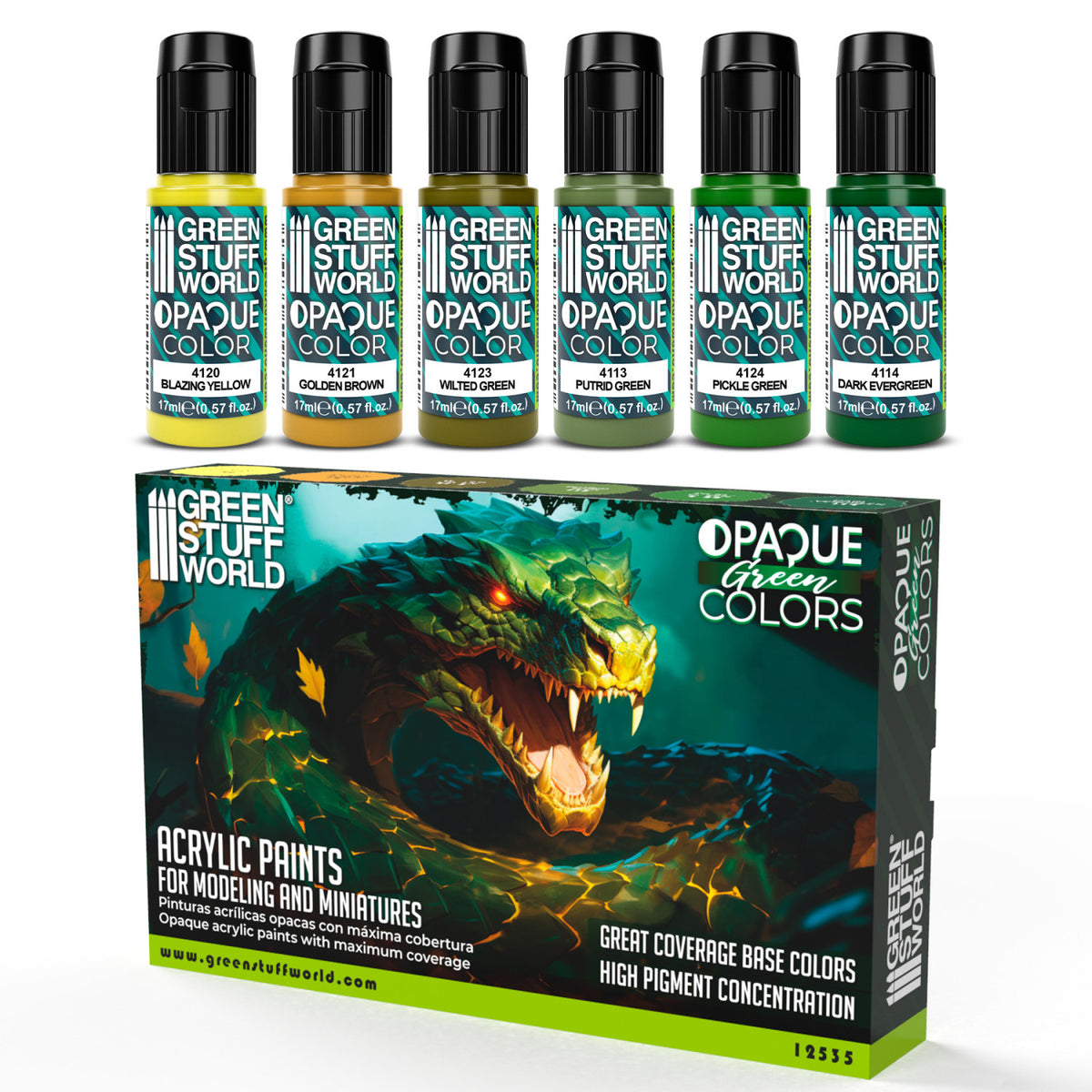 PAINT SET - Opaque Colors GREEN (Box x6)