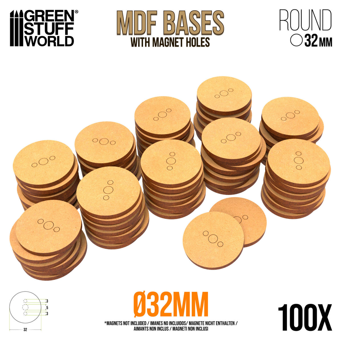 MDF Round Base 32mm - Pack x100 (thickness 3mm) | Okrugla Postolja 32mm - 100 kom.