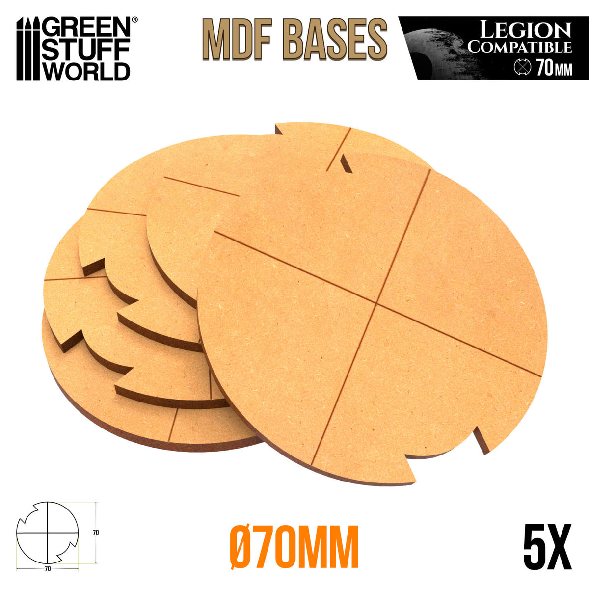 MDF Round Base 70mm - Pack x5 LEGION (3mm) | Postolje za Minijature 70mm