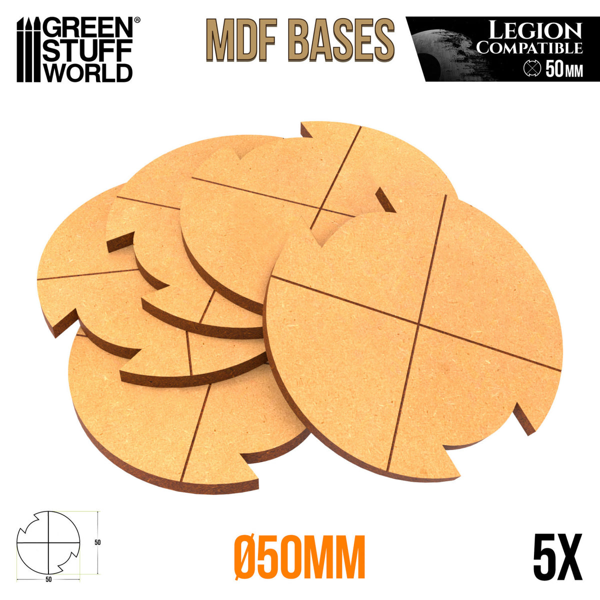MDF Round Base 50mm - Pack x5 LEGION (3mm) | Postolje za Minijature 50mm