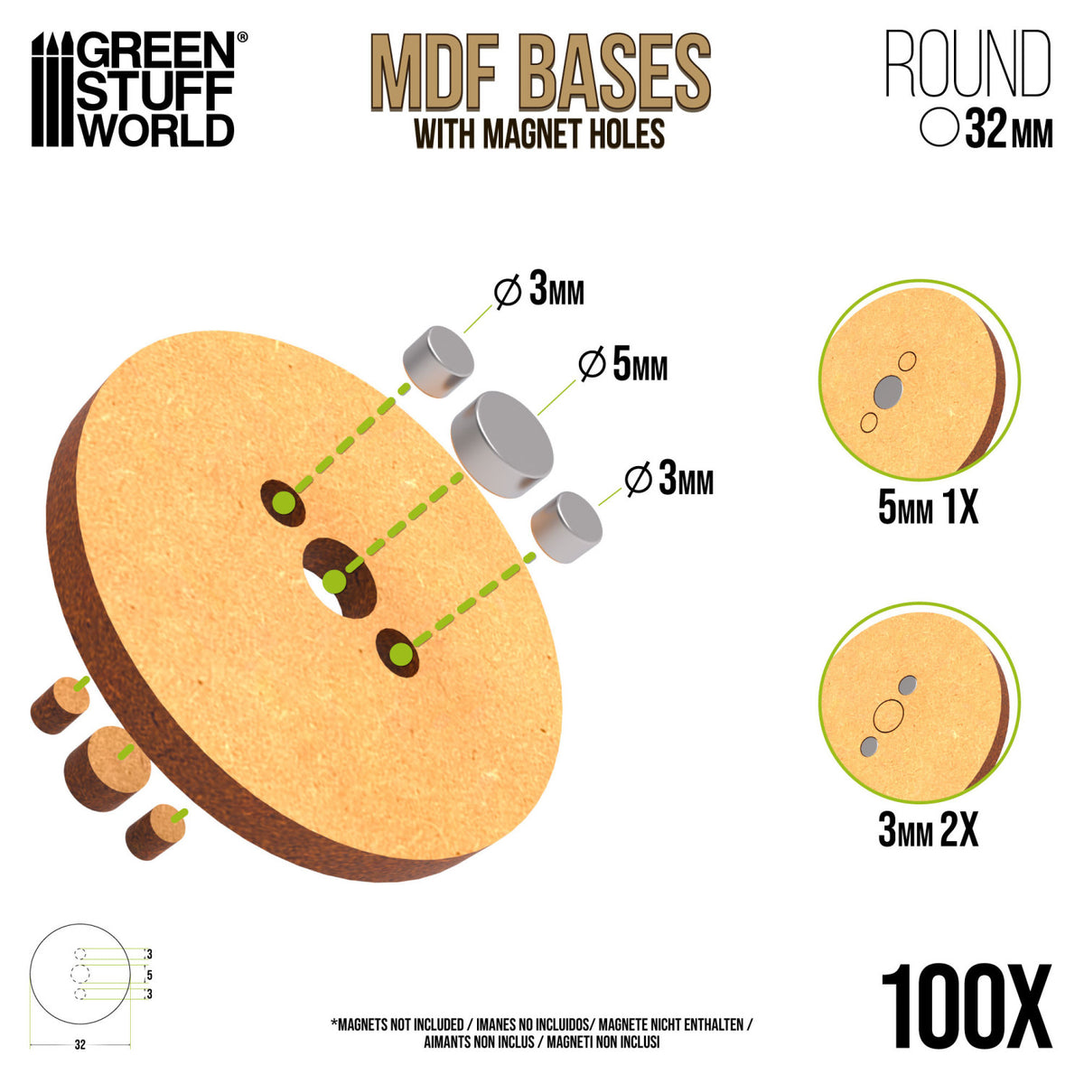 MDF Round Base 32mm - Pack x100 (thickness 3mm) | Okrugla Postolja 32mm - 100 kom.