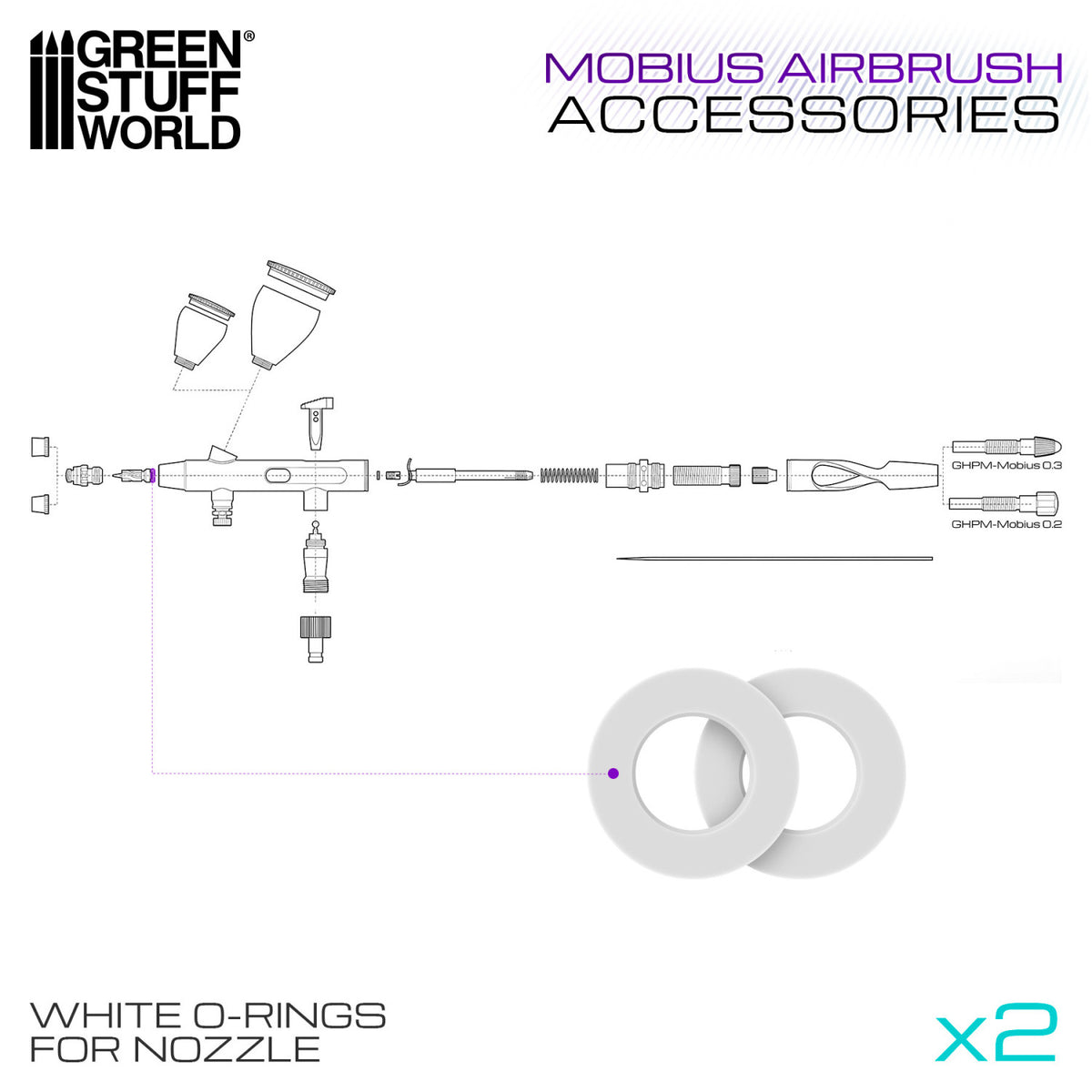 Gaahleri Mobius Nozzle O-Rings (White PTFE) | Beli O-Prstenovi za Diznu Mobius Airbrusha