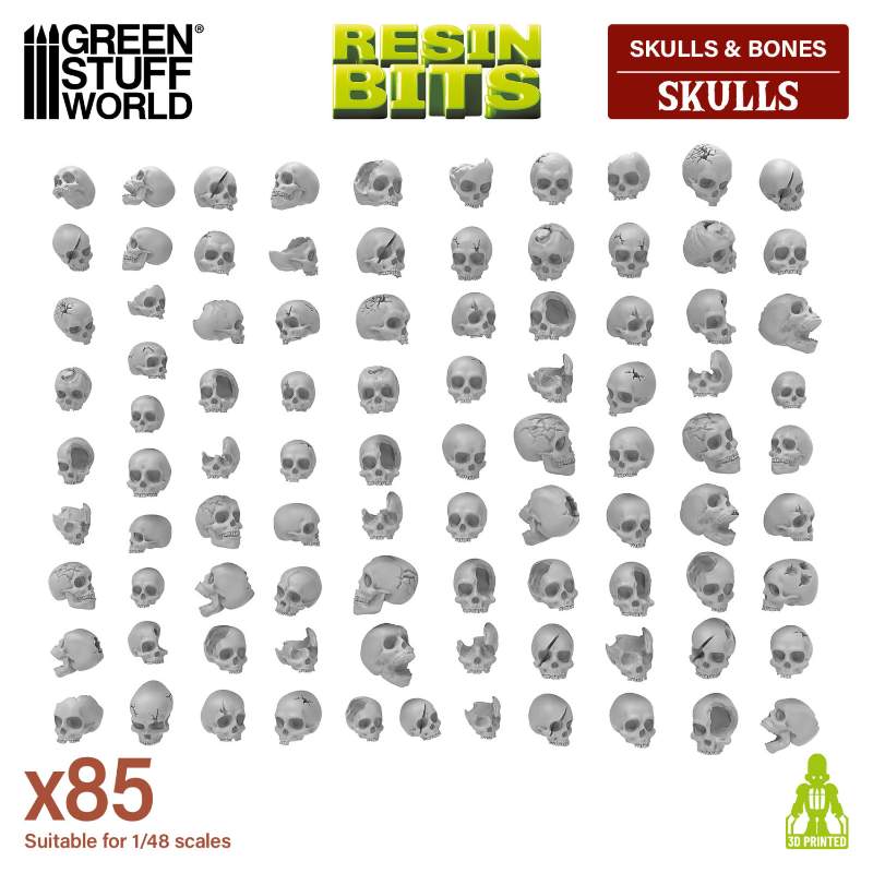 Resin Skulls Pack | 3D štampane lobanje (85 kom, 1:48-1:35 razmera)