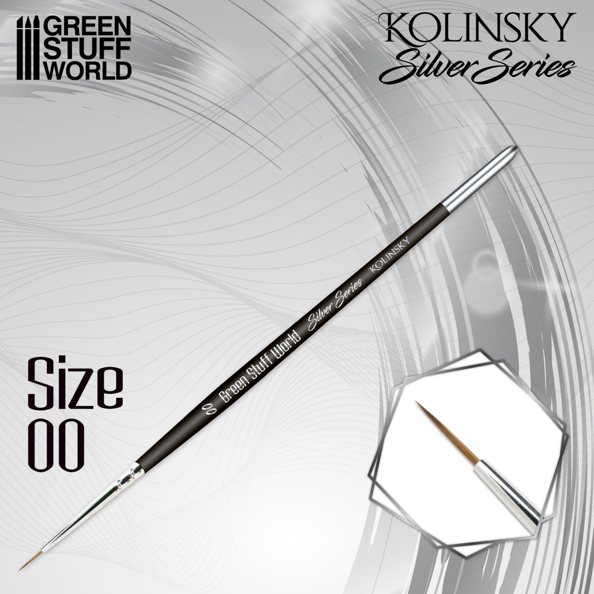 SILVER SERIES Kolinsky Brush Size 00, četkica za minijature, Green Stuff World