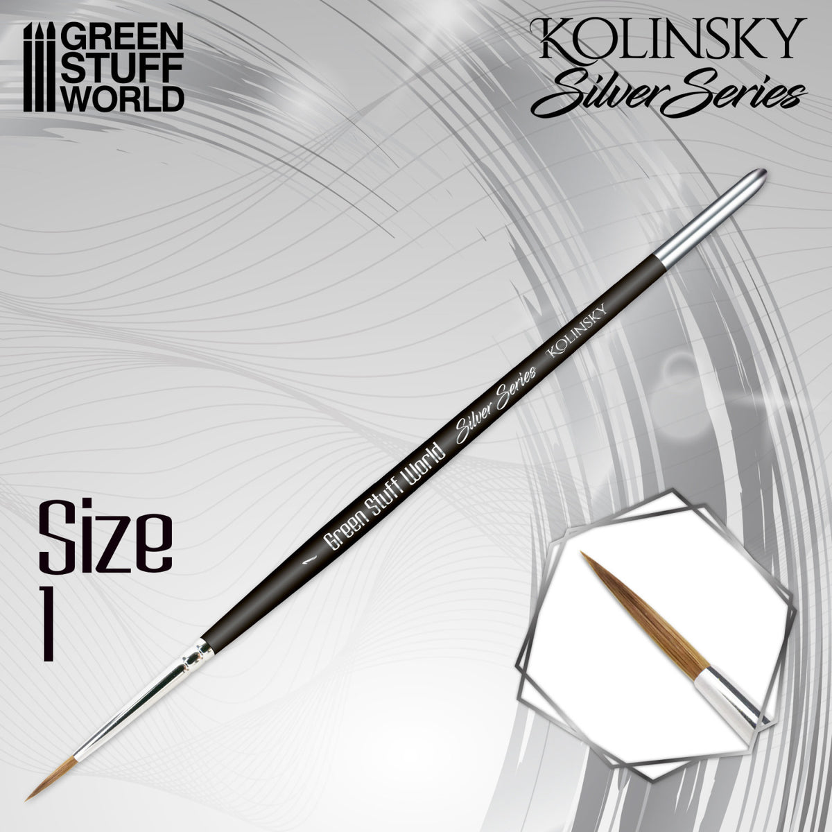 SILVER SERIES Kolinsky Brush Size 1, četkica za minijature, Green Stuff World
