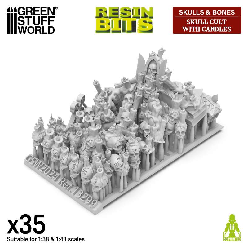 Skull Cult with Candles Set | 3D štampane kult lobanje sa svećama (35 kom, 1:48-1:35 razmera)