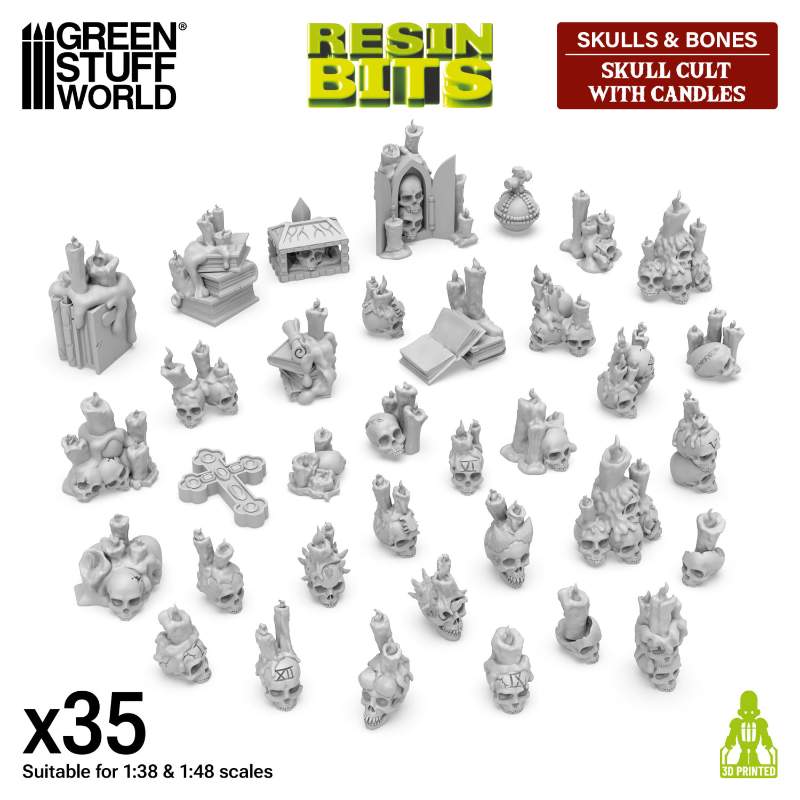 Skull Cult with Candles Set | 3D štampane kult lobanje sa svećama (35 kom, 1:48-1:35 razmera)