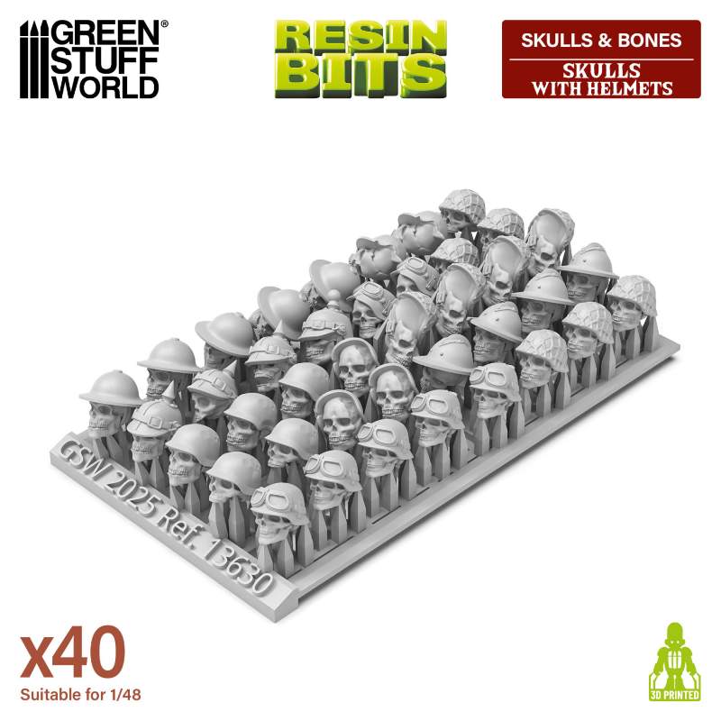 Resin Skulls with Helmets Set | 3D štampane lobanje sa šlemom (40 kom, 1:48 razmera)