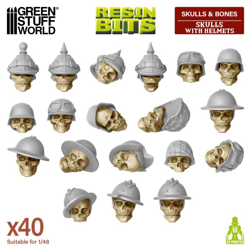 Resin Skulls with Helmets Set | 3D štampane lobanje sa šlemom (40 kom, 1:48 razmera)