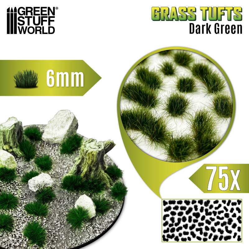 Static Grass Tufts 6mm Dark Green (75 pcs) | Buseni trave 6mm tamno zeleni (75 kom)